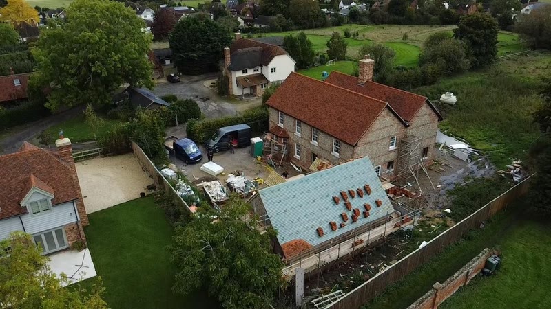 Timber roof framing during the build