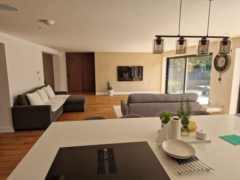 Open-plan kitchen and living room finished